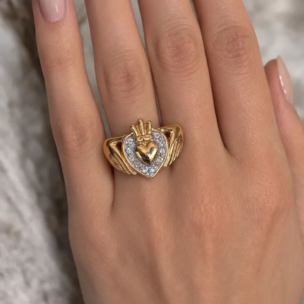14K & Genuine Diamonds Heavy Custom Crafted Irish Claddagh Wedding Ring
